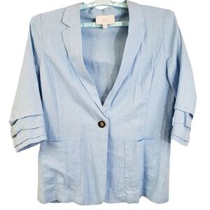 Halston Linen Blend Blazer Size Large Baby Blue Pleated Sleeves See Photos Flaw